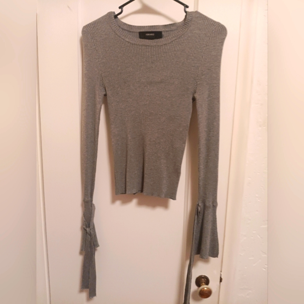 Gray Fitted Tie Front Blouse